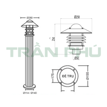 sơ đồ đèn trụ nấm sân vườn nấm bách tán